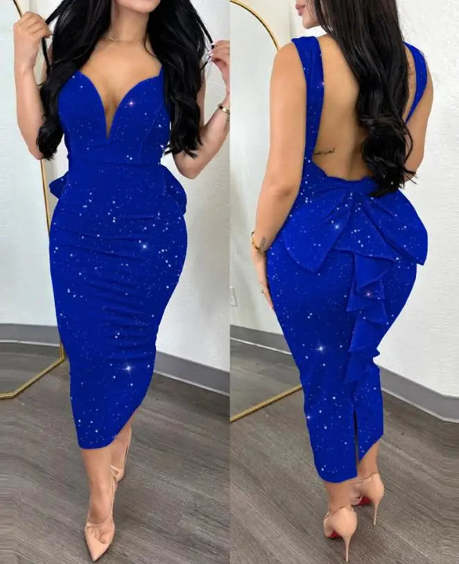 Elegant Dresses for Women Sexy Plunge Ruffle Hem Backless Party Dress 2023 Autumn Summer Spring Fashion Casual