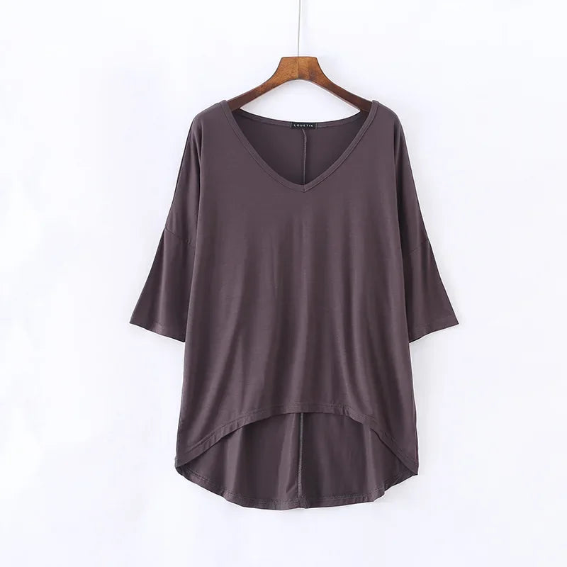 Fashion Tops Tees 2024 Summer T-shirt Women Half-Sleeve Solid Loose Shirt V-neck Oversize Basic Top Shirts for Women Casual
