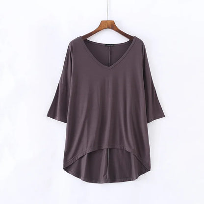 Fashion Tops Tees 2024 Summer T-shirt Women Half-Sleeve Solid Loose Shirt V-neck Oversize Basic Top Shirts for Women Casual
