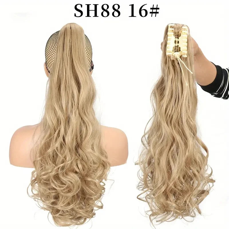 Wig female curly hair big wavy ponytail with grab clip