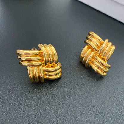 Europe 18K Gold Plated Brass Geometric Line Earrings Woman Luxury Jewelry Fashion Party Trend