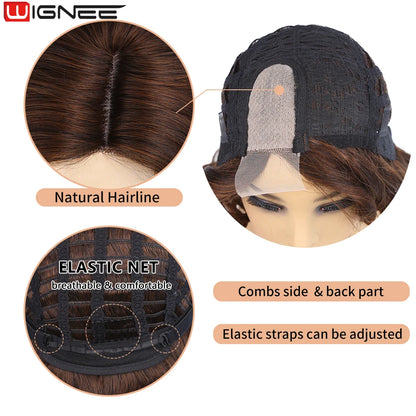 Wignee Body Wave Short Wig Brown Color Synthetic Hair Wigs For Women Side Part Wigs On Sale Clearance Cosplay Wig Daily Use