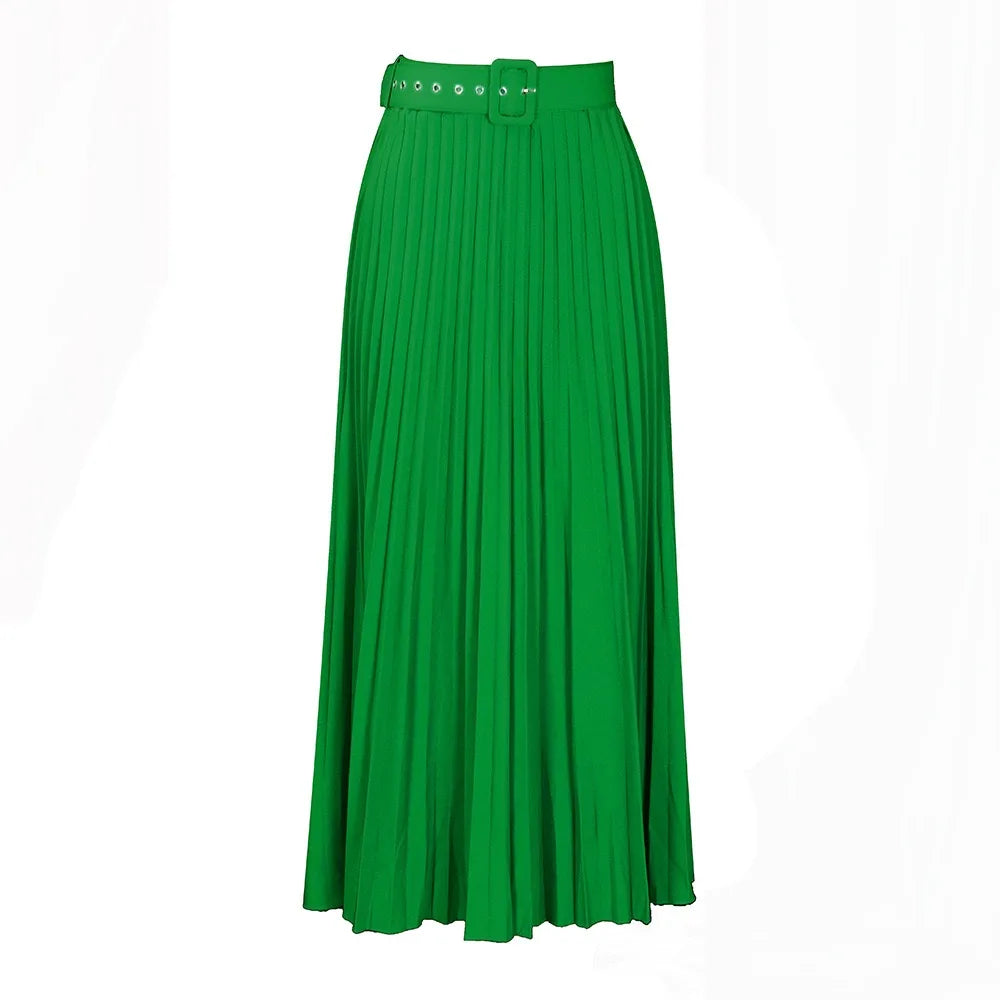 Elegant Pleated Skirts for Woman 2024 New High Waisted Belt Waisted Ankle Length Autumn Winter Wear Bottoms Skirts Clothes Hot