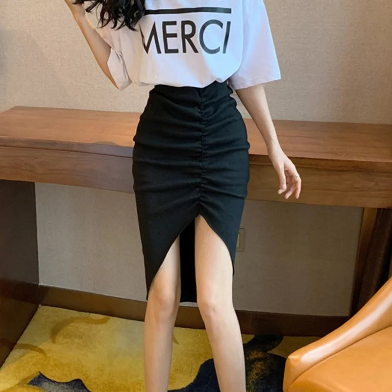 Women Skirts Solid Leisure Streetwear Summer Slim Elegant Soft Asymmetrical Simple Daily Popular Attractive Split Skirts