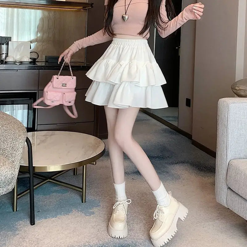 Cake Skirt Women's 2025 Spring and Summer New Lace Edge Slimming A-line Puff Skirt Women's Half Skirt