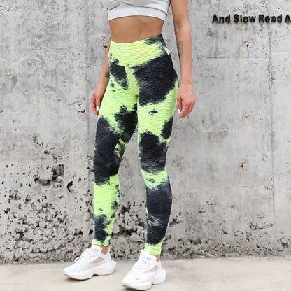 Yoga Pants Tie Dye Seamless Leggings Push Up Women Sports Fitness Contour Yoga Running Pants Elastic Nylon Tights Legging