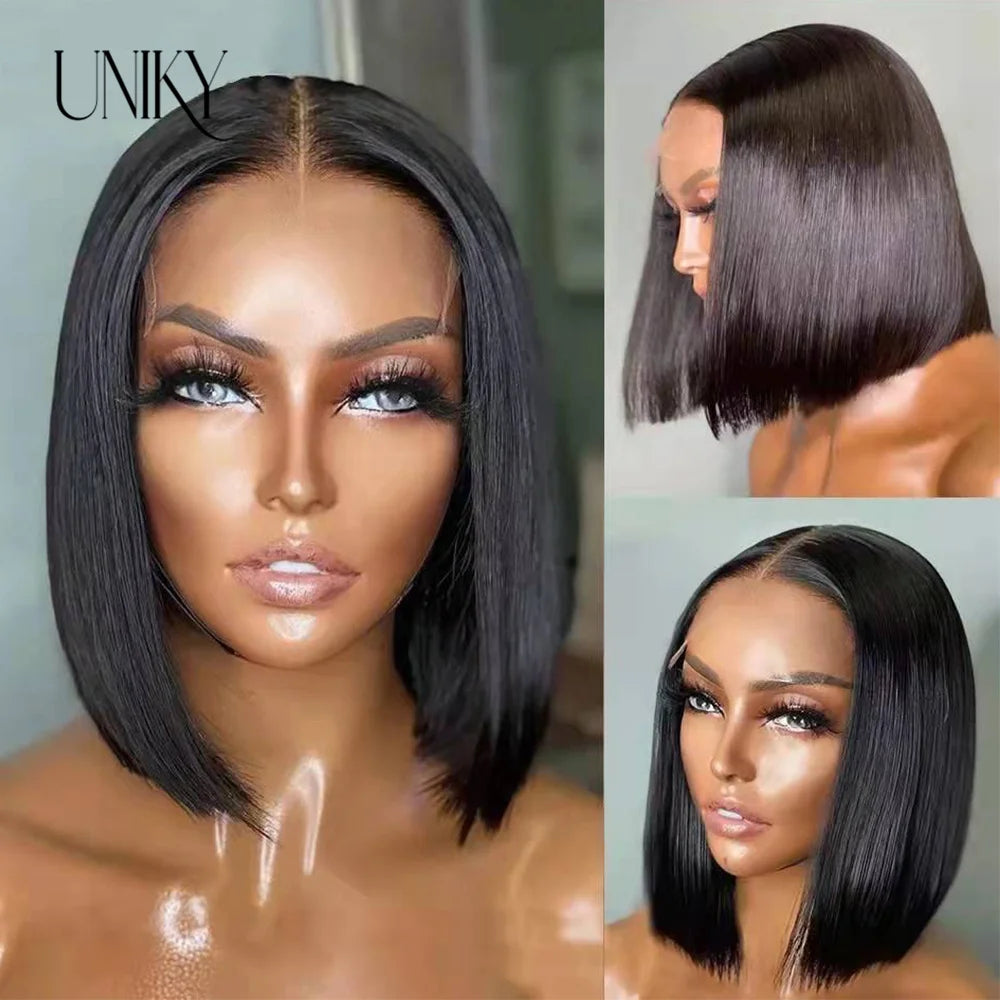 Glueless Wigs Ready To Wear 6x4 Lace Wig Straight Short Bob Wigs Human Hair Glueless Preplucked Human Wigs Ready To Go 180%