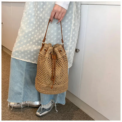 Weaving Bag Women 2024 New Fashion Bucket Bag Summer Niche Hundred Straw Beach Single Shoulder Crossbody Bag