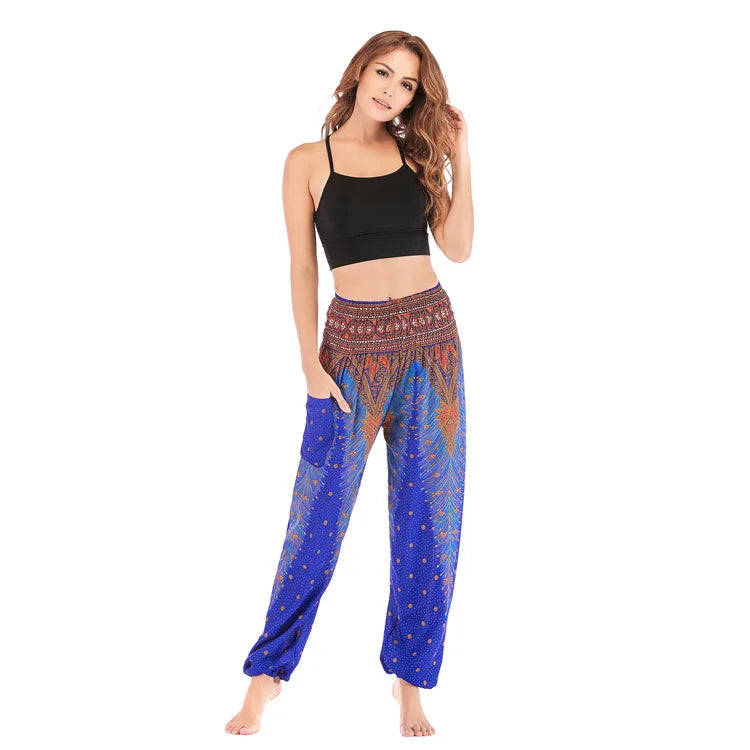 Women's Yoga Pants Printed Ethnic Style Loose Yoga Trousers Bloomers High Waist Fitness Sports Crotch Dance  Sweatpants