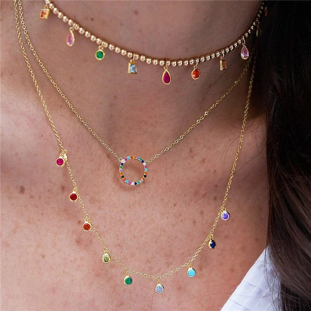 LENNIK 925 Sterling Silver French Elegant Round Fine Versatile Color Zirconium Women's Necklace Fashion Exquisite Chains Jewelry