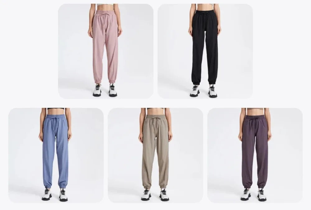 Elastic Waist Yoga Pants for Women Loose-Fitting Workout Pants Wide-Leg Drawstring Closure Stretchy High Waisted Jogging Jogger