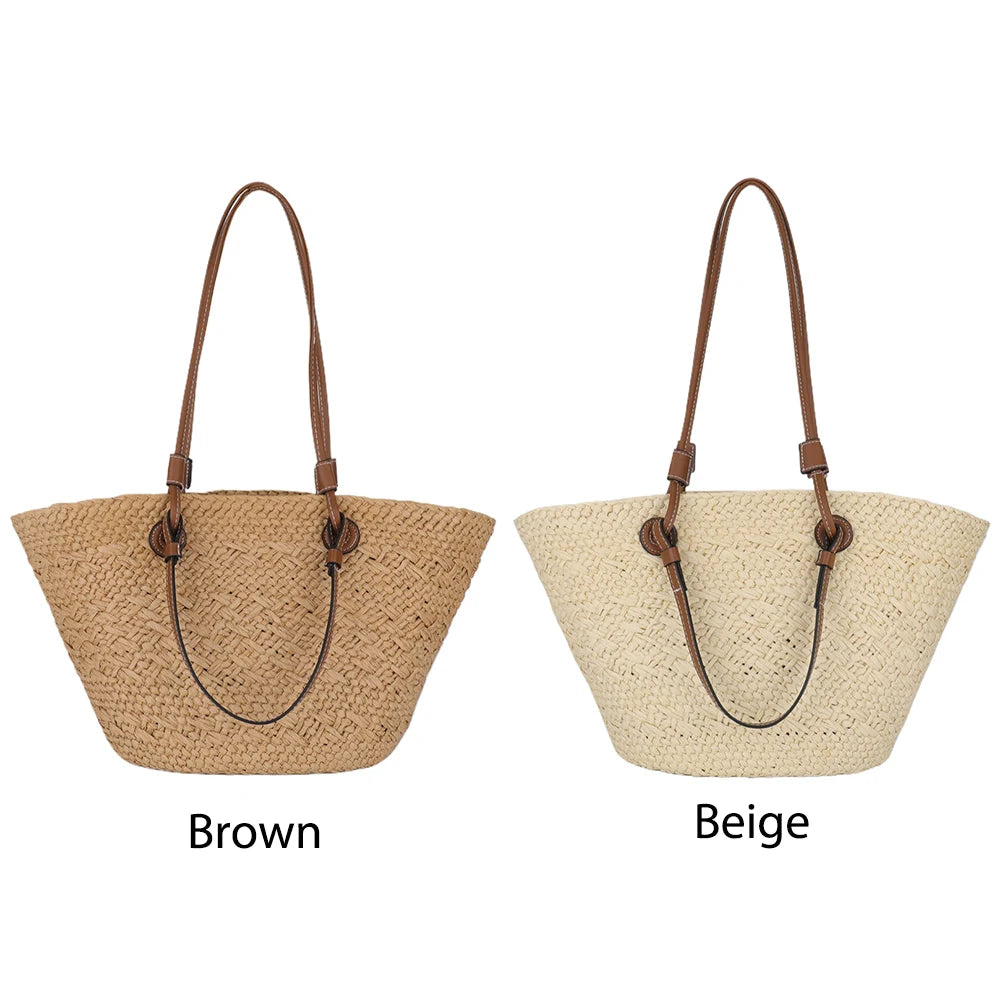 Women Woven Tote Bag Simple Woven Handbag Large Capacity Stylish Weaving Bag Tote Clutch Bags Chic Hobo Bag for Party Vacation