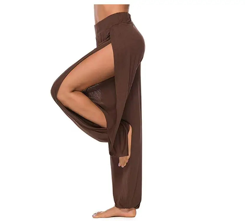Women Fashion Yoga Pants High Waisted Slit Wide Leg Haren Pants Gym Leggings Casual Solid Hollow Workout Trousers Gym Home Wear