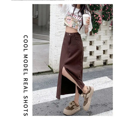 Casual High Quality Maxi Denim Skirts for Women Summer 2025 Fashion White Jeans Dress Long Y2k Medium-length A- Line Skirt Denim