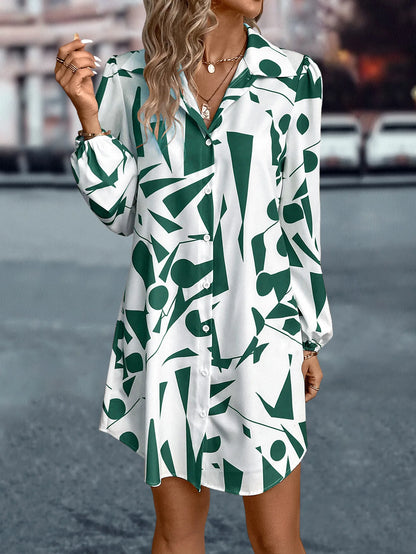 Women's Dresses New Printing Loose V-Neck Single Breasted Long Sleeve Elegant Casual Streetwear In 2024 Summer Vestidos For Lady