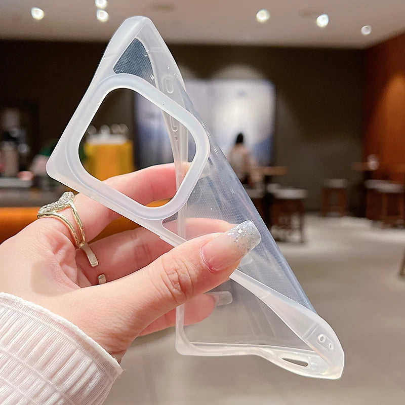 Rectangular Clear Case For iPhone 16 15 Pro Max 14 Plus 13 12 Pro Max 11 Shockproof Camera Lens Protection Soft TPU Phone Cover