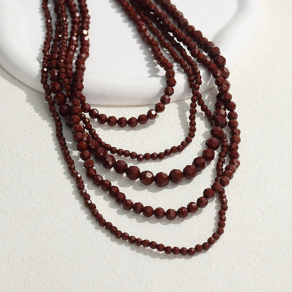 Bohemian Multi Layer Handmade Beaded Necklaces for Women Exaggerated Red Green Waterfall Beads Pendant Necklace Party Jewelry