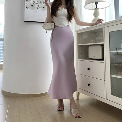 Satin Skirts for Women Korean Reviews Many Girls Clothes Women's 2025 Summer NEW High Waisted Mid Long Skirts Fashion women skir