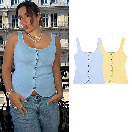 Women's 2025 New Summer Tops Chic Elastic Slim Elegant Holiday Women's Tops Summer Street Fashion Youth Tank Tops