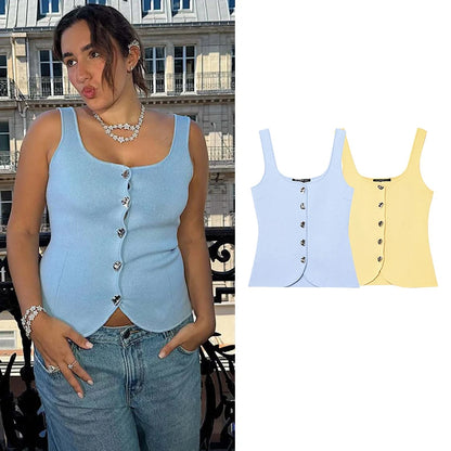 Women's 2025 New Summer Tops Chic Elastic Slim Elegant Holiday Women's Tops Summer Street Fashion Youth Tank Tops