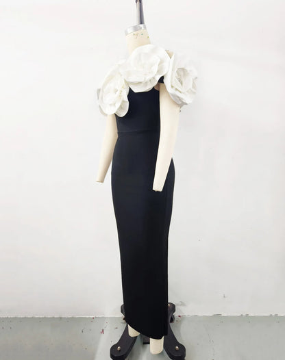 Women Banade Dresses Sexy Big Flowers Off the Shoulder Long Dress Celebrate Evening Party Dress Birthday Party Wedding Outfit