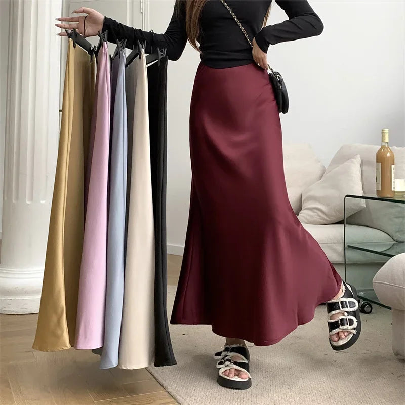 Satin Skirts for Women Korean Reviews Many Girls Clothes Women's 2025 Summer NEW High Waisted Mid Long Skirts Fashion women skir