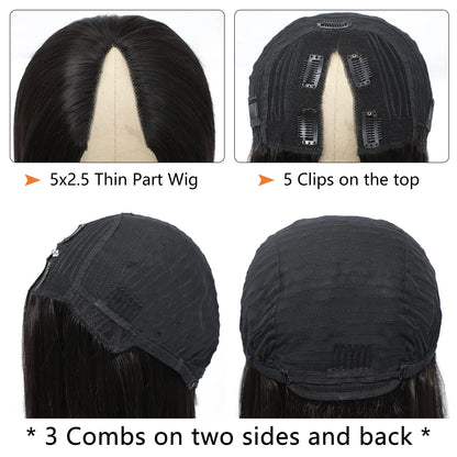 V Part Wig Straight Long Human Hair Wigs Mongolian Straight V Part Human Hair Wigs V Part Machine Made Wigs No Leave Out