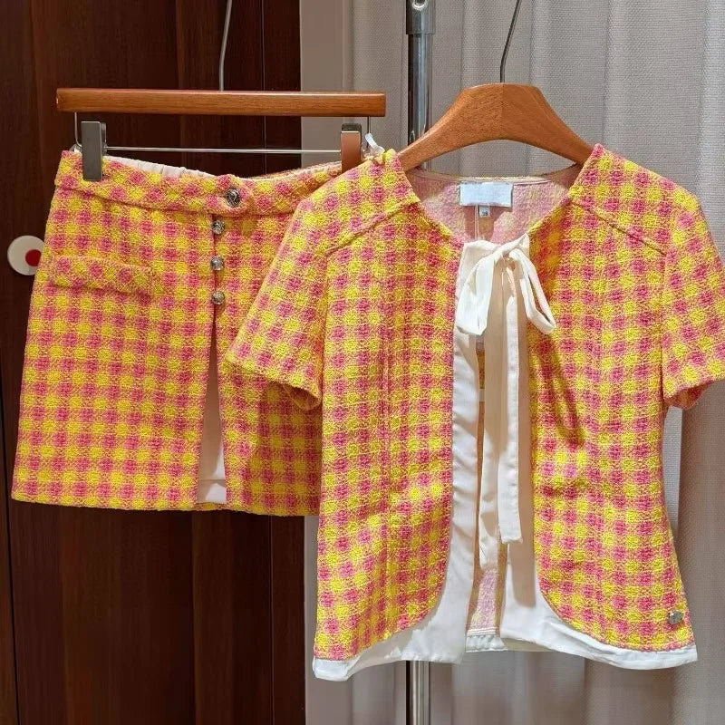 2025 New Women's High Fashion Sense Tops Half Skirt Suit Star Same Style Playful Cute Sweet Women's 2 Piece Suit