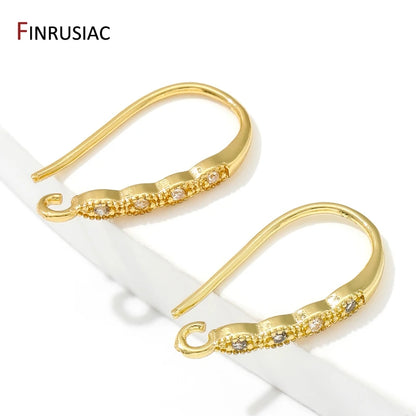 18K Gold Plated Brass Crystal Earrings Findings Earwire Clasps Hooks For DIY Women Handmade Earrings Accessories Wholesale