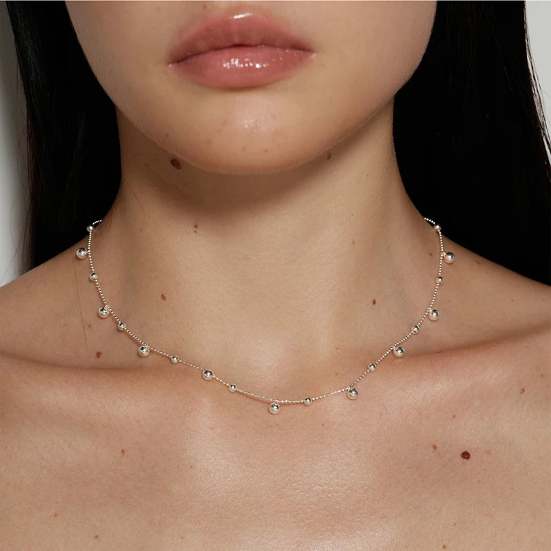 S925 Sterling Silver Necklace Bead Chain Beautiful SimpleMulti Round Bead Pendant For Women Wedding Fine Jewelry Christmas Gifts