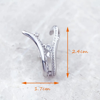 Ear Studs Wave With Stones,Europe Style Fine Jewerly For Women 3D-Effect Trendy Gift In 925 Sterling Silver