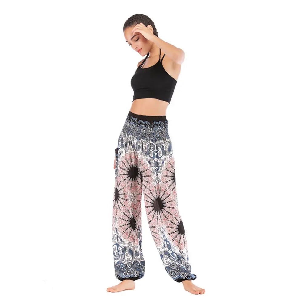 Women's Yoga Pants Printed Ethnic Style Loose Yoga Trousers Bloomers High Waist Fitness Sports Crotch Dance Palazzo Sweatpants