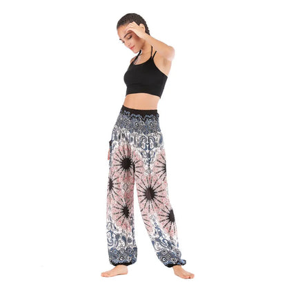 Women's Yoga Pants Printed Ethnic Style Loose Yoga Trousers Bloomers High Waist Fitness Sports Crotch Dance Palazzo Sweatpants