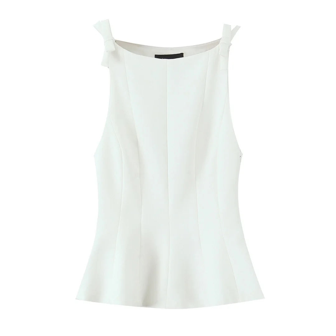 TRAF Top for Women Fashion Summer Short Skirt Hem Bow Sleeveless O-neck Blouse Street Clothing Vest Tank Chic Ladies Tops Mujer