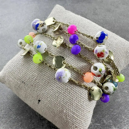 Bohemian Necklace for Women Ceramic Bead Pendant Golden Alloy Multi Retro Charms Jewelry.1Pcs. Trendy 2025