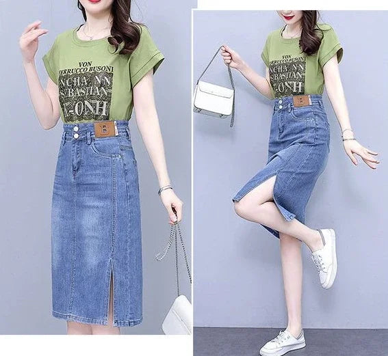 Jeans Skirts for Women Woman Denim Skirt High Waist Midi Maxi Long with Pocket Slit Chubby Modest Quality Luxury Elegant Stylish