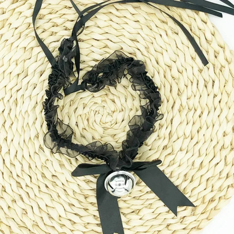 Lace Aesthetic Necklace Bow Knot Bell Choker Necklace Women's Cute Collar Gothic Simple Sexy Lovely Pendant Fashion Jewelry