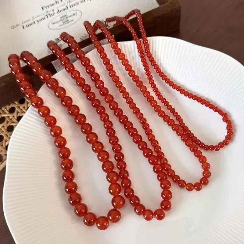 Red Beaded Necklace for Women Glass Bead Clavicle Chokers Exquisite Elegant Neck Necklace Aesthetic Jewelry Party Accessories