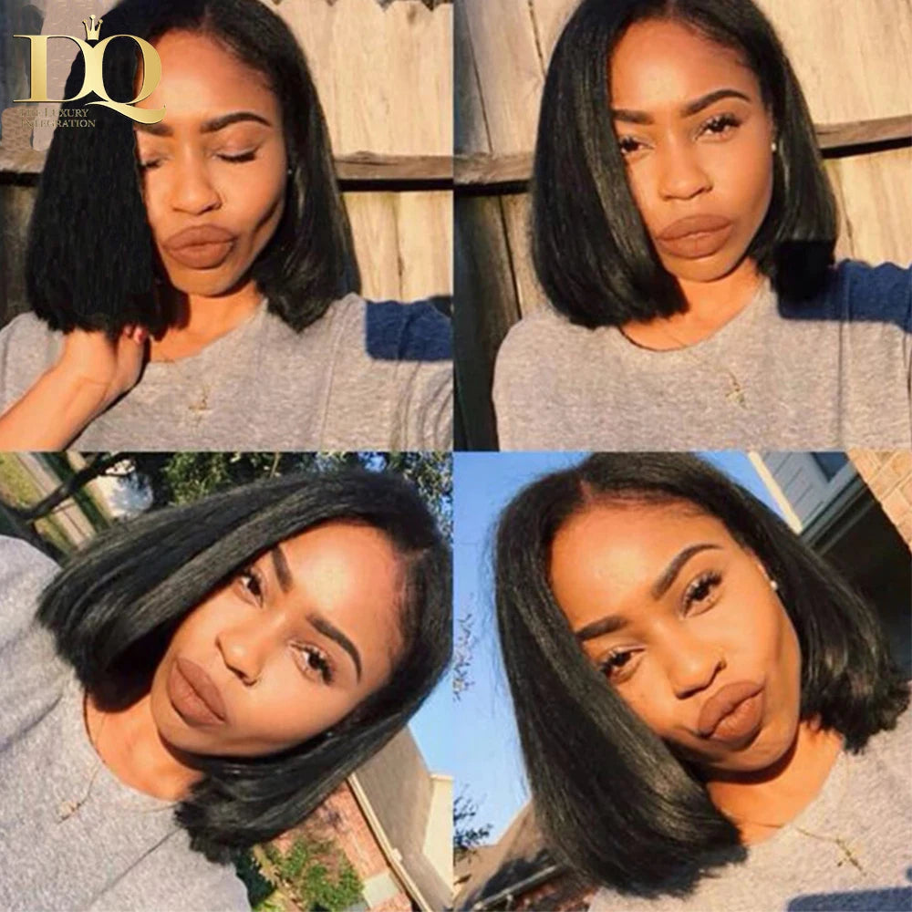 Glueless wigs Wear & Go Lace Front Human Hair Wigs For Women 8-18 Inch Brazilian Straight Short Bob 13X4  Lace Frontal Real Wig