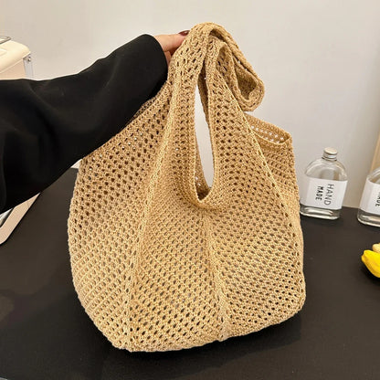 Women's Shoulder Bags Casual Straw Wicker Woven Ladies Handmade Totes Large Capacity Summer Beach Female's Messenger Bag
