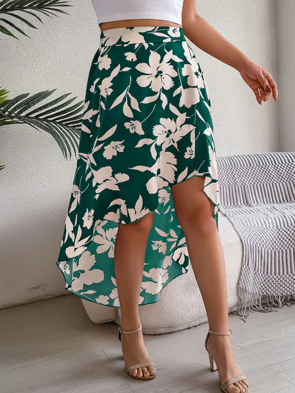 Spring Summer Skirts for Women Casual Floral Print Asymmetric Ruffle Edge Skirt