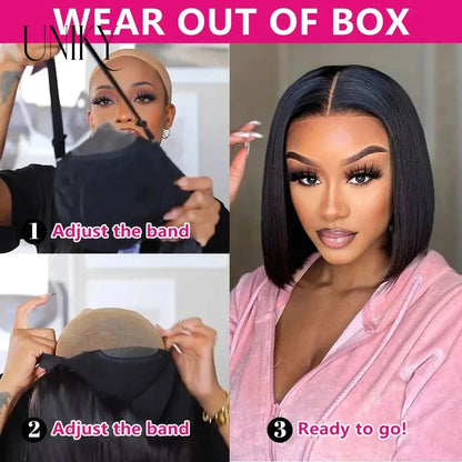 Glueless Wigs Ready To Wear 6x4 Lace Wig Straight Short Bob Wigs Human Hair Glueless Preplucked Human Wigs Ready To Go 180%