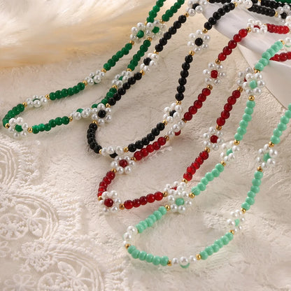 Women's Necklace Elegant Handmade Bead Color Natural Stone Woven Collarbone Chain Fashionable and Versatile Jewelry Accessories