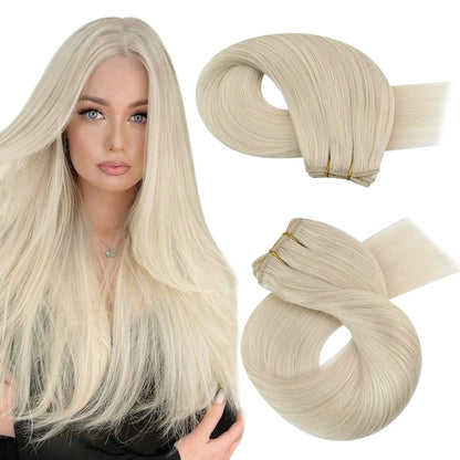 Moresoo Human Hair Bundles Weave in Double Wefted Machine Remy Hair Balayage Hair Pieces for Women Straight Weft Hair Extension
