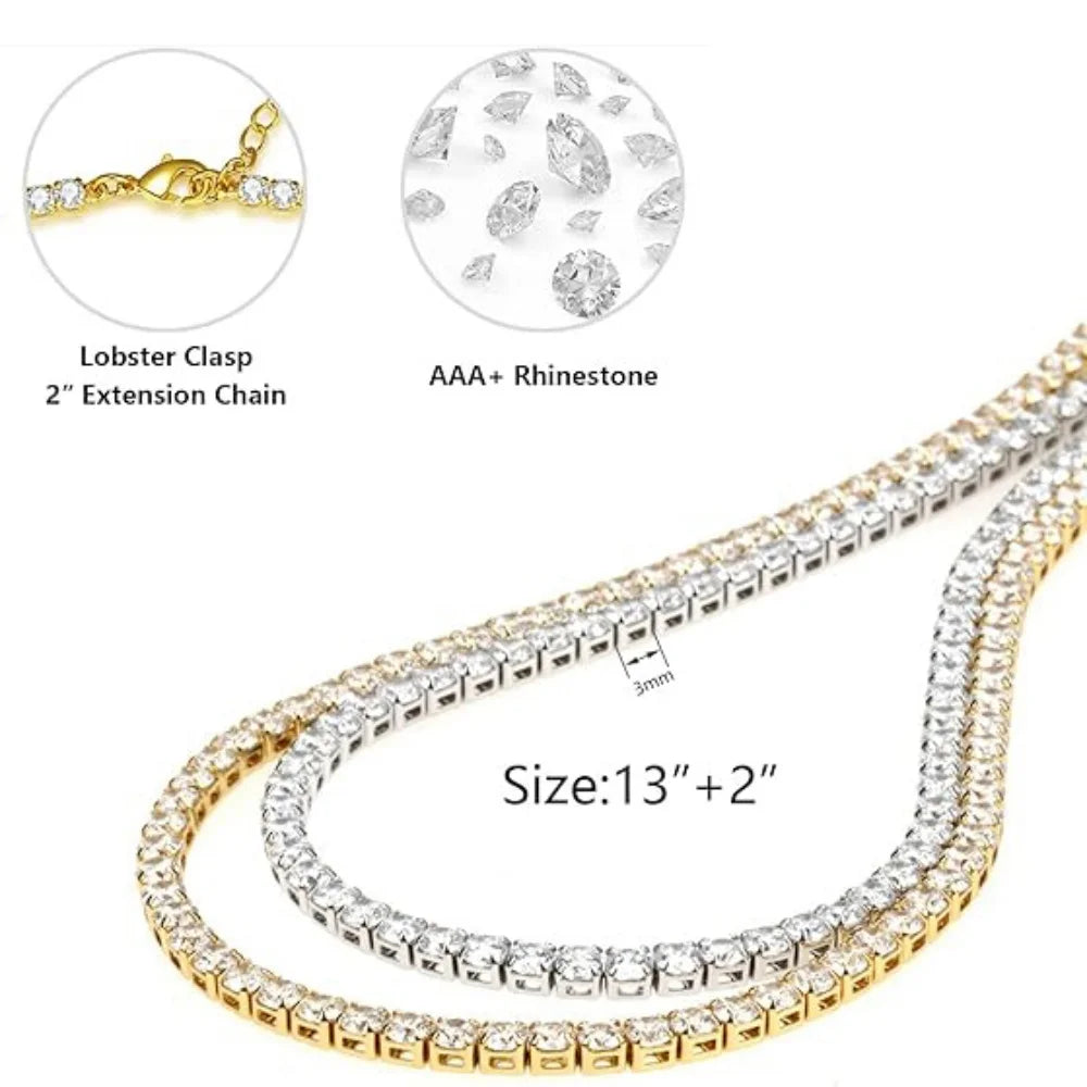 Tennis Necklace for Women,Gold/Silver Plated 3A Cubic Zirconia Diamond Choker Necklace,Dainty Neck Chain Necklace Trendy Jewelry