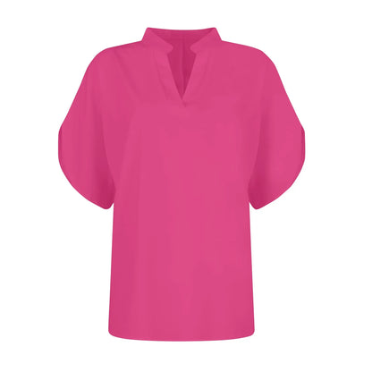 Summer Tops For Women Blouse 2024 Fashion Short Sleeve Solid V Neck Loose Shirts And Blouses Elegant Laies White Tops