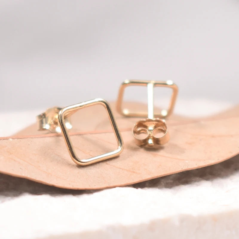 14K Gold Filled 8mm Square Earrings Minimalism Jewelry Gold Filled Stud Earrings Brincos Pendientes Oorbellen Boho Women Earring