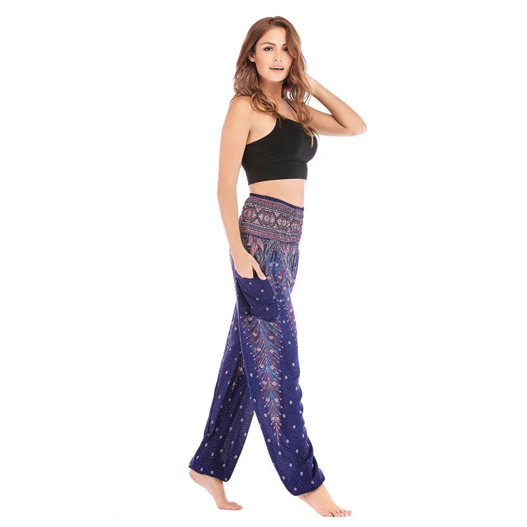 Women's Yoga Pants Printed Ethnic Style Loose Yoga Trousers Bloomers High Waist Fitness Sports Crotch Dance  Sweatpants