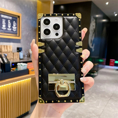 Elegant PU Leather Phone Case For iPhone 16 Pro Max Luxury Square Cases For iPhone 15 14 11 Pro 12 13 Mini XR X Max Back Cover