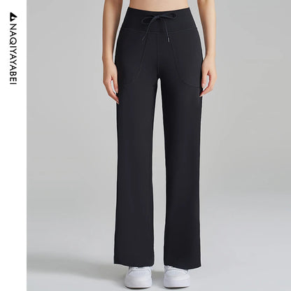 Women's High Waist Stretch Yoga Pants Quick Dry Breathable Loose Running Pants Gym Outdoor Training Pants